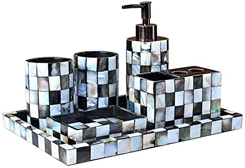 Soap Dispenser for Bathroom Kitchen, Housewares 6-Pieces Bathroom Accessory Set Bright-Colored Mosaic Shell Bathroom Accessories Set Bath Ensemble/Lotion Dispenser