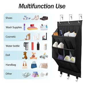 coastal rose Over the Door Shoe Organizer, Hanging Shoe Rack Organizer for Closet Door with 12 Deep Pockets & 3 Metal Hooks, 3-Tier Hanging Shoe Storage Organizer,Shoe Holder for Back of Door,Black