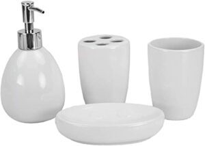 4 piece ceramic bathroom accessory set with soap pump, soap dish, toothbrush holder & tumbler, white