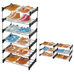 frqianly shoe rack,6 tiers shoe storage organizer,12-14 pairs stackable shoe tower,metal shoe shelf stand for entryway closet,easy assembly,space saving (black)