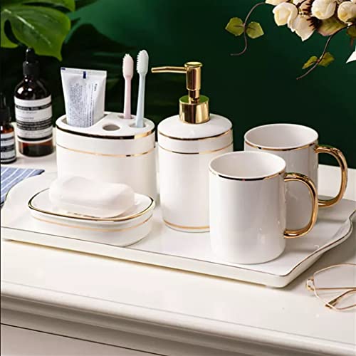 WYKDD Washing Set Ceramic Bathroom Five-Piece Set Nordic Bathroom Supplies Household Toothware Mouthwash Cup