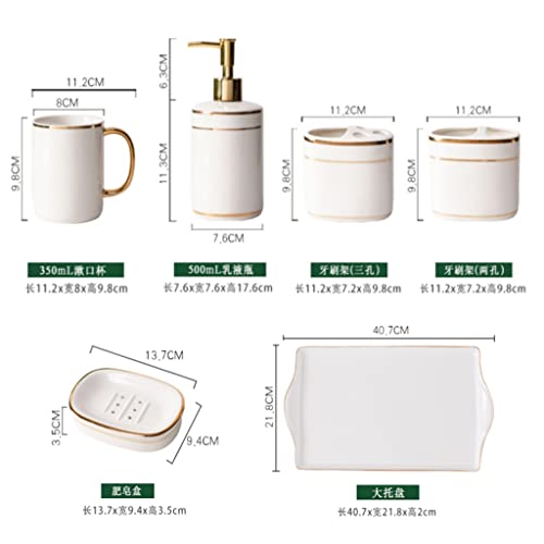 WYKDD Washing Set Ceramic Bathroom Five-Piece Set Nordic Bathroom Supplies Household Toothware Mouthwash Cup