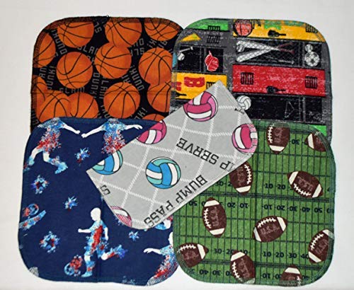 2 Ply Printed Flannel 8x8 Inches Little Wipes Set of 5 Sports Loving Fans