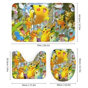 𝐏𝐨𝐤.𝐄𝐦𝐨𝐧 𝐆𝐎 Bathroom Sets,Kids Bathroom Decor Shower Curtain Set,Cartoon Shower Curtain with Anime Rugs& U-Shaped Floor Mat + Toilet Seat Cover Accessories 72"x72"