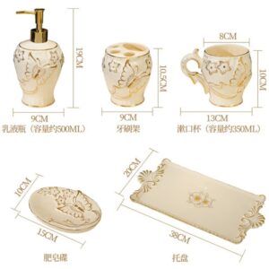 WYKDD European-Style Ceramic Bathroom Five-Piece Set Toilet Wash Set Bathroom Supplies Mouthwash Cup Couple Set