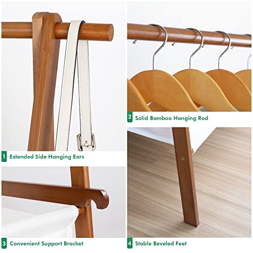 Jotsport Bamboo Clothing Rack Foldable Clothes Hanging Stand with Cloth Storage Bag for Laundry, Bedroom, Guest Room, Entryway, Dressing Room