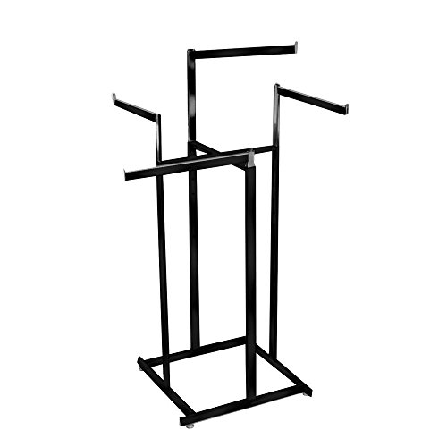 Clothing Rack – Black 4 Way Rack, High-Capacity, Blade Arms, Square Tubing, Perfect for Clothing Store Display With 4 Straight Arms