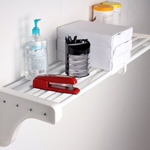 EZ Shelf DIY Expandable Shelf ONLY (No Hanging Rod) - 42.5” - 75” -White-Mounts to Backwall(Floating) with 2 End Brackets-Easy to Install-Strong- Closet Wire Shelving Alternative-(EZS-SW72-1-2)