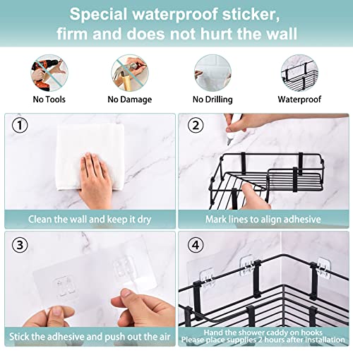 Adhesive Plastic Shower Caddy Bathroom Shower Basket Shelf Wall Mounted No Drilling Shower Storage Rack Organizer Caddy Wall Shelf