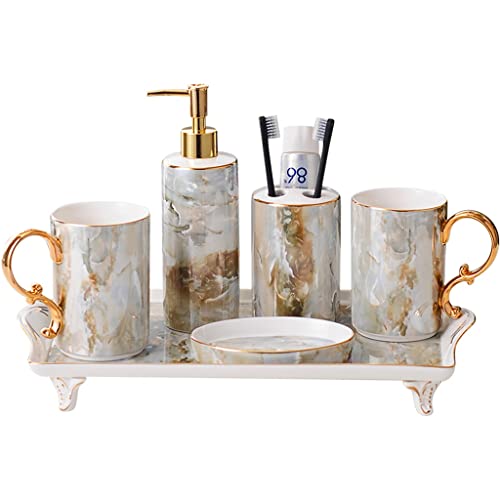 WYKDD Bathroom Toiletries Toilet Brushing Cup Wash Set European Ceramic Bathroom Six-Piece Set