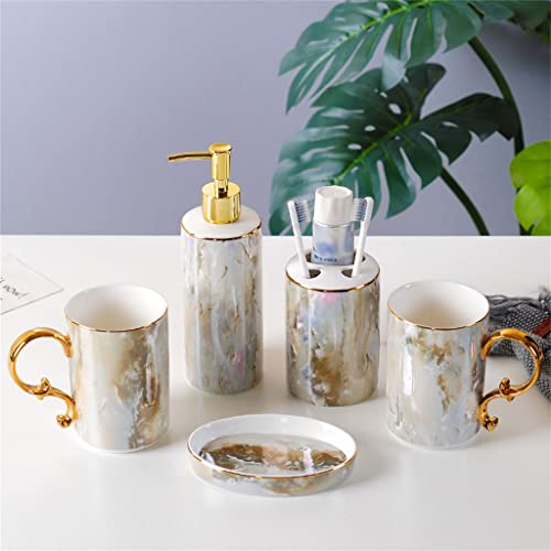 WYKDD Bathroom Toiletries Toilet Brushing Cup Wash Set European Ceramic Bathroom Six-Piece Set