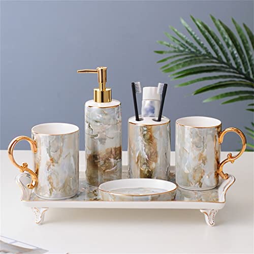 WYKDD Bathroom Toiletries Toilet Brushing Cup Wash Set European Ceramic Bathroom Six-Piece Set