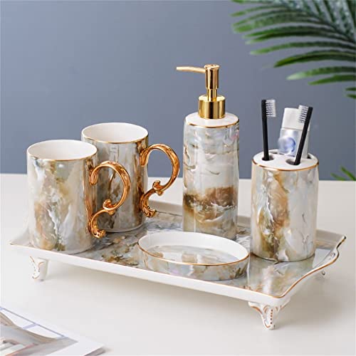 WYKDD Bathroom Toiletries Toilet Brushing Cup Wash Set European Ceramic Bathroom Six-Piece Set