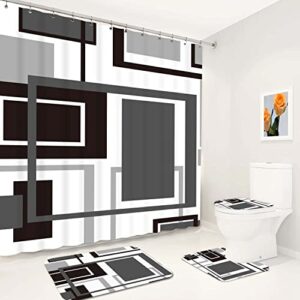 kinuuis 4pc dark grey bathroom shower curtain sets modern minimalist art bathroom sets light gray and black bathroom sets with rugs and accessories geometric shower curtain for bathroom decoration