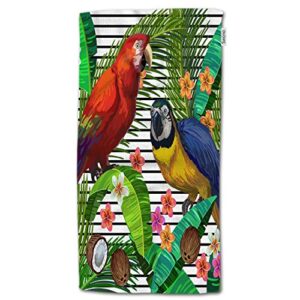 hgod designs tropical parrot hand towels,blue and scarlet macaw surrounded by palm leaves 100% cotton soft bath hand towels for bathroom kitchen hotel spa hand towels 15"x30"