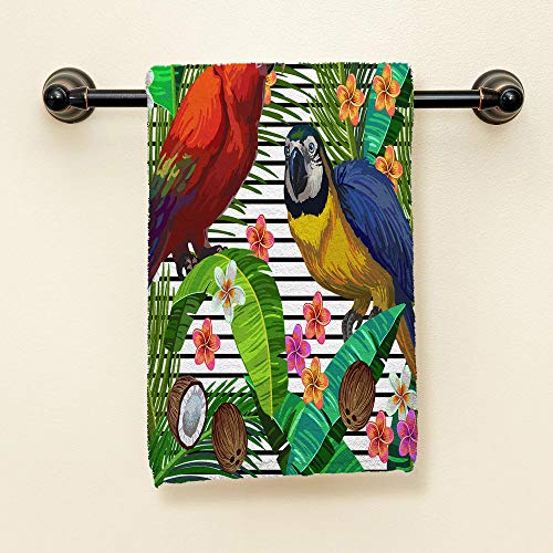 HGOD DESIGNS Tropical Parrot Hand Towels,Blue and Scarlet Macaw Surrounded by Palm Leaves 100% Cotton Soft Bath Hand Towels for Bathroom Kitchen Hotel Spa Hand Towels 15"X30"