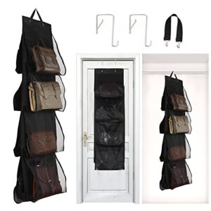 iiithree 1 pack purse handbag organizer, 8 pockets, oxford cloth+mesh, hanging purse organizer handbag storage over the door organizer hanging closet organizer and storage (black)