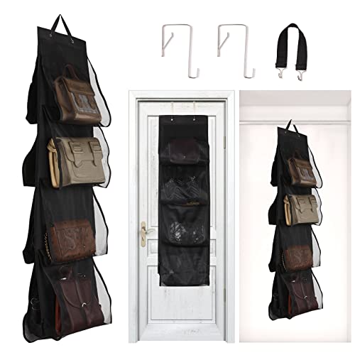 IIITHREE 1 Pack Purse Handbag Organizer, 8 Pockets, Oxford Cloth+Mesh, Hanging Purse Organizer Handbag Storage Over The Door Organizer Hanging Closet Organizer and Storage (Black)