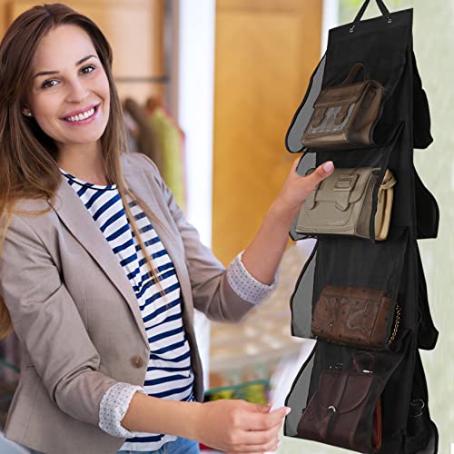 IIITHREE 1 Pack Purse Handbag Organizer, 8 Pockets, Oxford Cloth+Mesh, Hanging Purse Organizer Handbag Storage Over The Door Organizer Hanging Closet Organizer and Storage (Black)