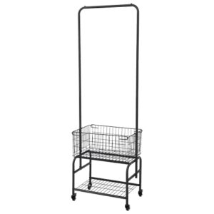 movable laundry basket with hanger,laundry basket with wheels,metal rack for garment hang,black color (black)