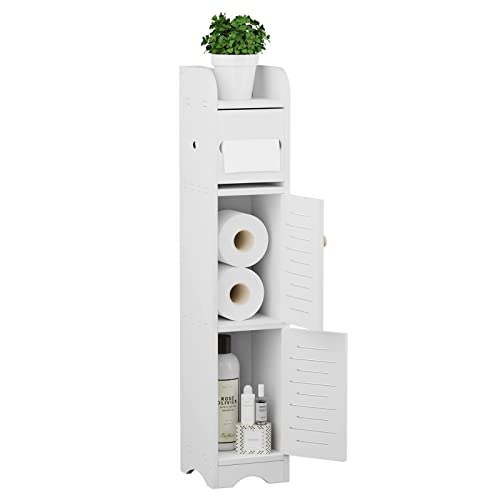 GAKOV Small Bathroom Storage Cabinet, Toilet Paper Organizer for Small Space Corner and Small Bathroom Organizer, 4-Tier Bathroom Organizer (White)