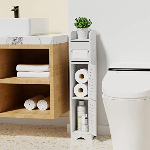 GAKOV Small Bathroom Storage Cabinet, Toilet Paper Organizer for Small Space Corner and Small Bathroom Organizer, 4-Tier Bathroom Organizer (White)