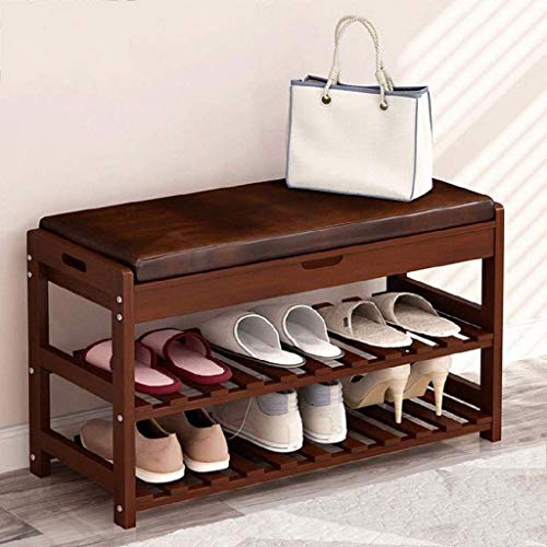 DINGZZ Shoe Bench Rack with Cushion Upholstered Padded Seat Storage Shelf Bench 2-Tier Shoe Rack Entryway Shoe Storage Organizer (Color : Black)