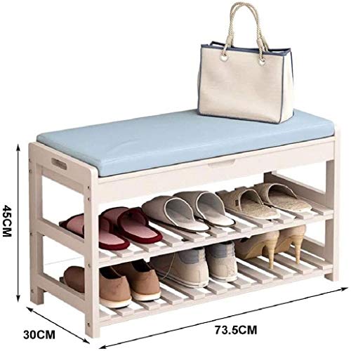 DINGZZ Shoe Bench Rack with Cushion Upholstered Padded Seat Storage Shelf Bench 2-Tier Shoe Rack Entryway Shoe Storage Organizer (Color : Black)