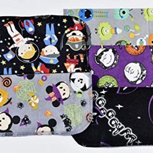 1 Ply Printed Flannel 9x9 Inches Little Wipes Set of 5 Fun Characters Halloween