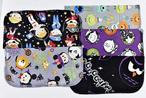 1 Ply Printed Flannel 9x9 Inches Little Wipes Set of 5 Fun Characters Halloween