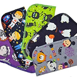 1 Ply Printed Flannel 9x9 Inches Little Wipes Set of 5 Fun Characters Halloween