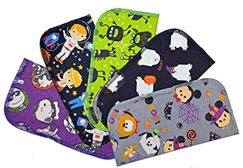 1 Ply Printed Flannel 9x9 Inches Little Wipes Set of 5 Fun Characters Halloween