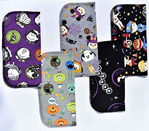 1 Ply Printed Flannel 9x9 Inches Little Wipes Set of 5 Fun Characters Halloween