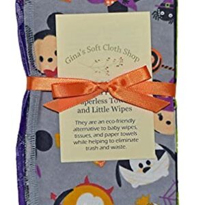 1 Ply Printed Flannel 9x9 Inches Little Wipes Set of 5 Fun Characters Halloween