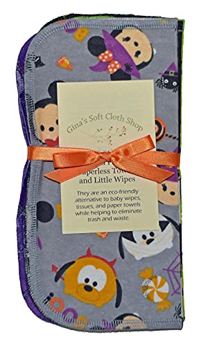 1 Ply Printed Flannel 9x9 Inches Little Wipes Set of 5 Fun Characters Halloween