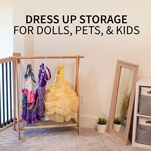 Kids Clothing Rack with Hanging Rod and Bottom Shelf Storage Space- Lightweight and Durable Wooden Frame- Child Garment Rack for Small Space