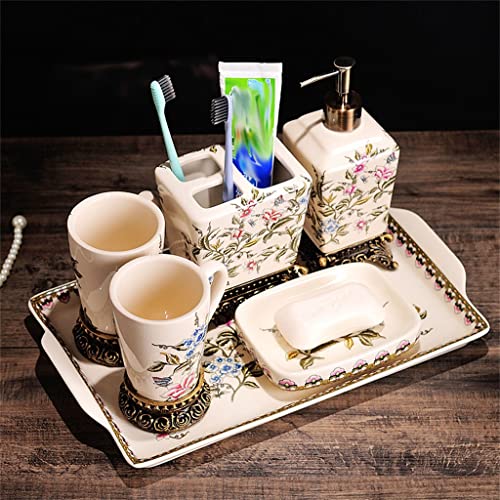 WYKDD 6-Piece Bathroom Supplies Set Brushing Cup Mouthwash Cup Ceramic Bathroom Hotel Wash Set European Style