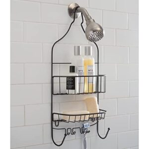 Bath Bliss Design Bronze, Suction Cups, Rust Resistant 2 Tier Contoured Caddy, Over The Shower Head, Proof, Bathroom Organizer with Hooks for Hanging Razor, Sponge, Shampoo Holder