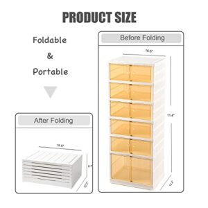 SkMugel Shoe Storage Boxes,Foldable Shoe Storage Cabinet with Doors,12 Pack Collapsible Shoe Rack Storage Organizer,Clear Plastic Shoe Container with Lids,Quick Assembly,6 Tiers