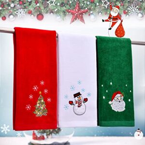 veramedy upgraded size 16" x 27" christmas hand towels, 100% pure cotton bathroom kitchen decoration soft washcloths towels perfect christmas decor, pack of 3 (red, white, green)