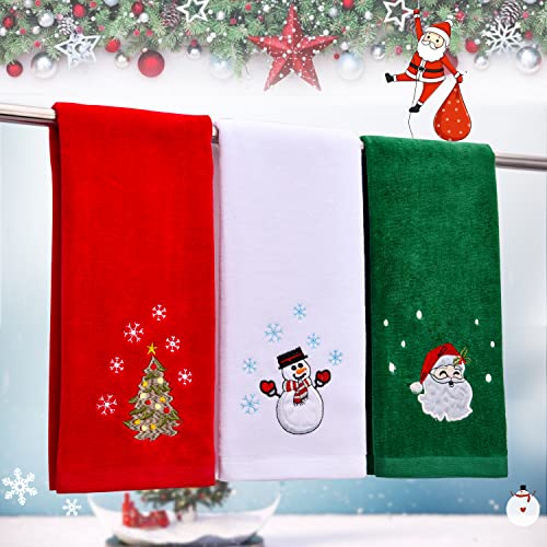 Veramedy Upgraded Size 16" x 27" Christmas Hand Towels, 100% Pure Cotton Bathroom Kitchen Decoration Soft Washcloths Towels Perfect Christmas Decor, Pack of 3 (Red, White, Green)