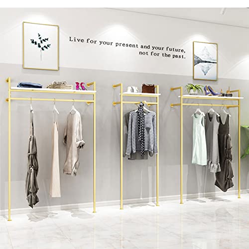 MDEPYCO Modern Simple Square Tube Hanging Rods Clothing Rack,Retail Display Wall Mounted Storage Clothes Hanging Shelf,1 Tier Metal Garment Rack (59" L, Gold A)