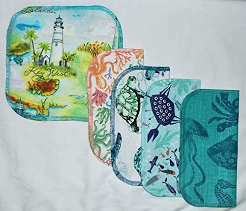 2 Ply Printed Flannel 8x8 Inches Set of 5 Sea Lovers