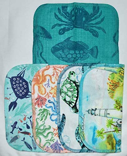 2 Ply Printed Flannel 8x8 Inches Set of 5 Sea Lovers