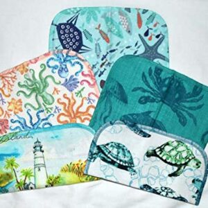 2 Ply Printed Flannel 8x8 Inches Set of 5 Sea Lovers