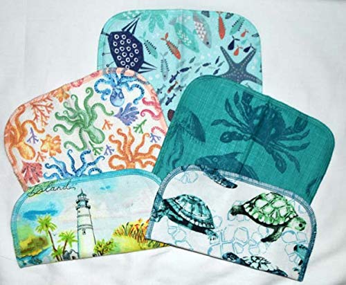 2 Ply Printed Flannel 8x8 Inches Set of 5 Sea Lovers