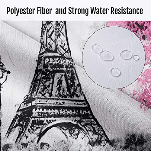 Britimes 4 Piece Shower Curtain Sets, Pink Ground Paris Eiffel Tower with Non-Slip Rugs, Toilet Lid Cover and Bath Mat, Durable and Waterproof, for Bathroom Decor Set, 72" x 72"