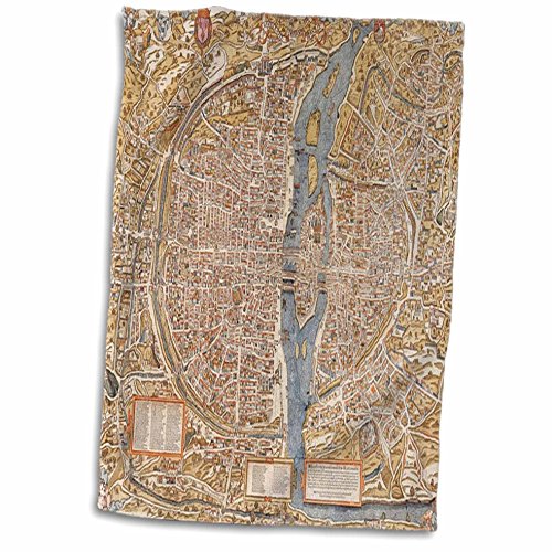 3dRose Florene - Vintage Maps - Print of 1550 Map of Paris - Towels (twl-205048-1)