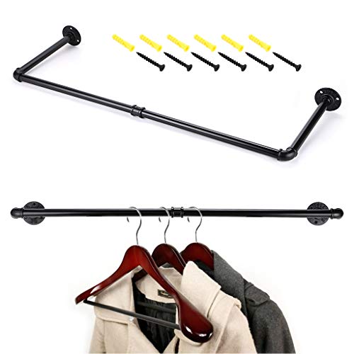 Sumnacon 31.9 Inch Industrial Pipe Clothing Rack Bar - Heavy Duty Rustic Coat Hanger with Screws, Wall-Mounted Metal Garment Holder Rack for Retail Display/Laundry/Boutique/Clothing Store, Black