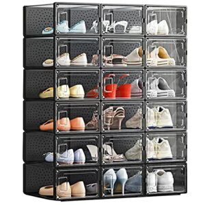 MMBABY 12 Pack Shoe Storage Box Shoe Box Clear Plastic Stackable Shoe Organizer Space Saving Foldable Shoe Container Fit up to US Size 9